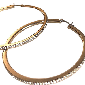 Nine West Gold Tone Large Hoop Earrings Sparkly Glam Square Cut Trendy